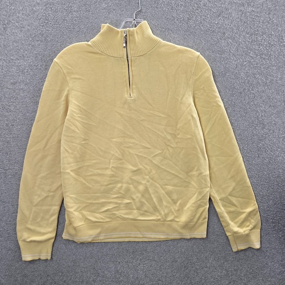 Brooks Brothers Men Sweater 346 Yellow Silk Blend 1/4 Zip Mock Neck Long Sleeve - Picture 1 of 8